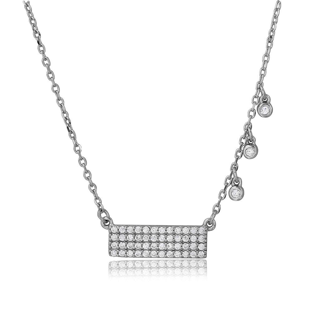 PARIKHS Bar with 3 Hanging CZ Stones Necklace in 925 Sterling Silver