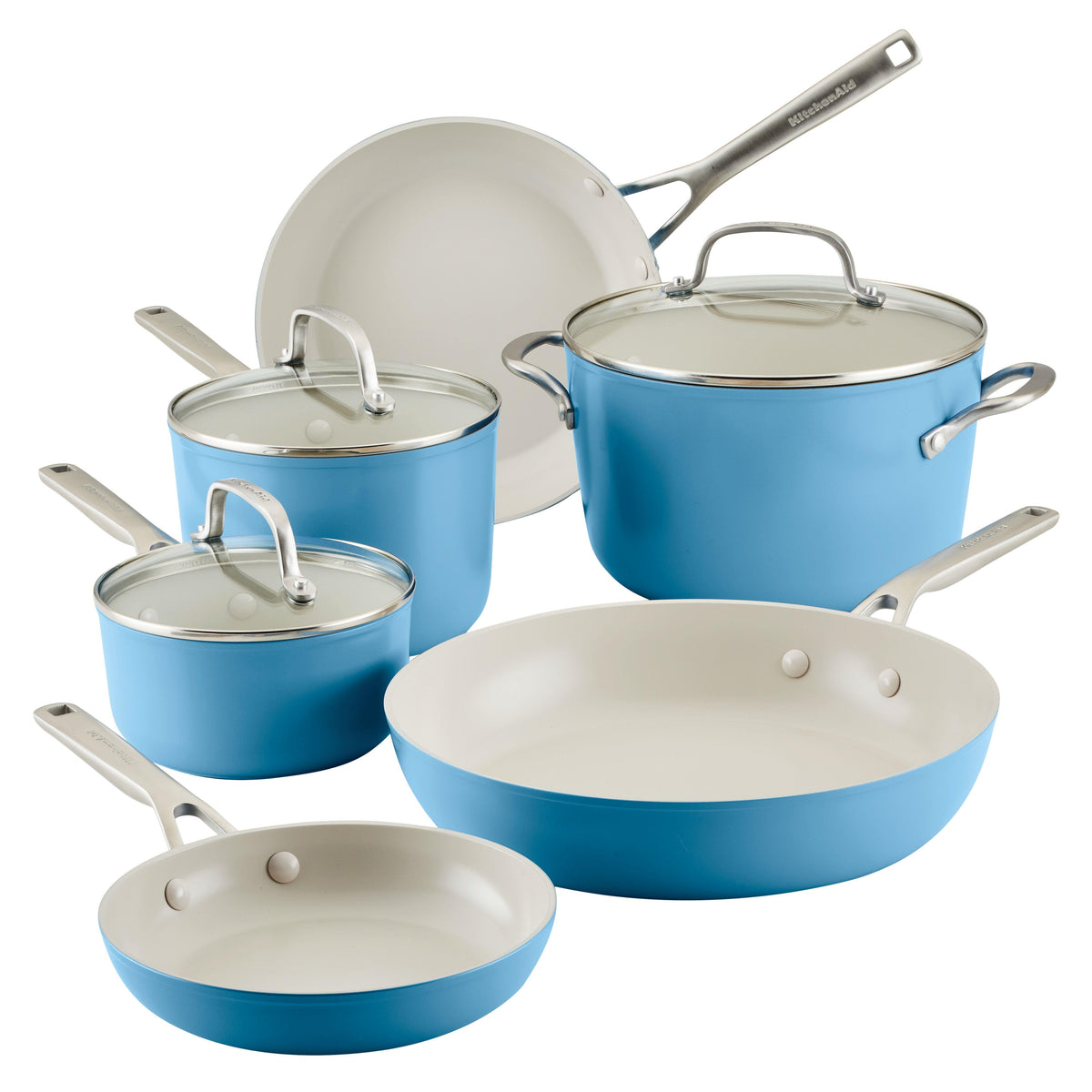 KitchenAid 9pc Hard Anodized Ceramic Nonstick Cookware Set Blue Velvet
