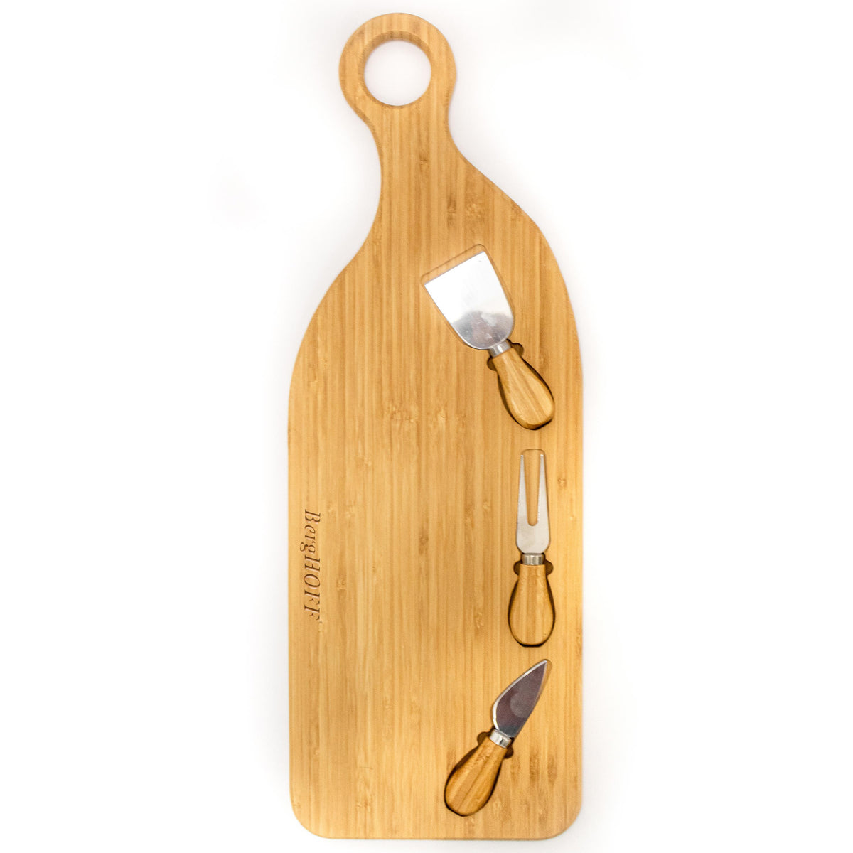 BergHOFF Bamboo 4pc Paddle Cheese Board Set, with 3 Tools, 22x7.9x1"