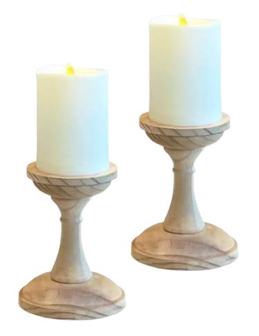 Bella Home Pine Wood Candle Holder and Flameless Candle Set