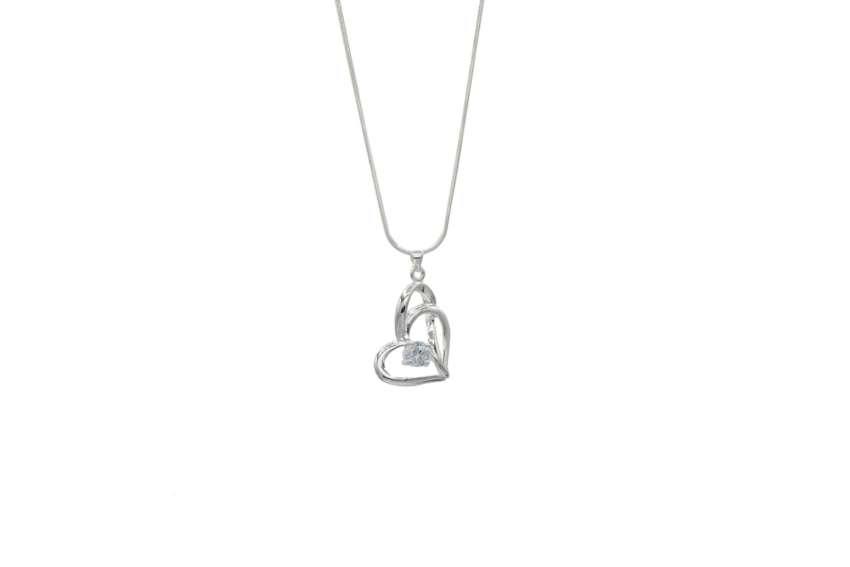Completely Bella Silver Plate Double Heart with 1.25 CT CZ Stone Necklace