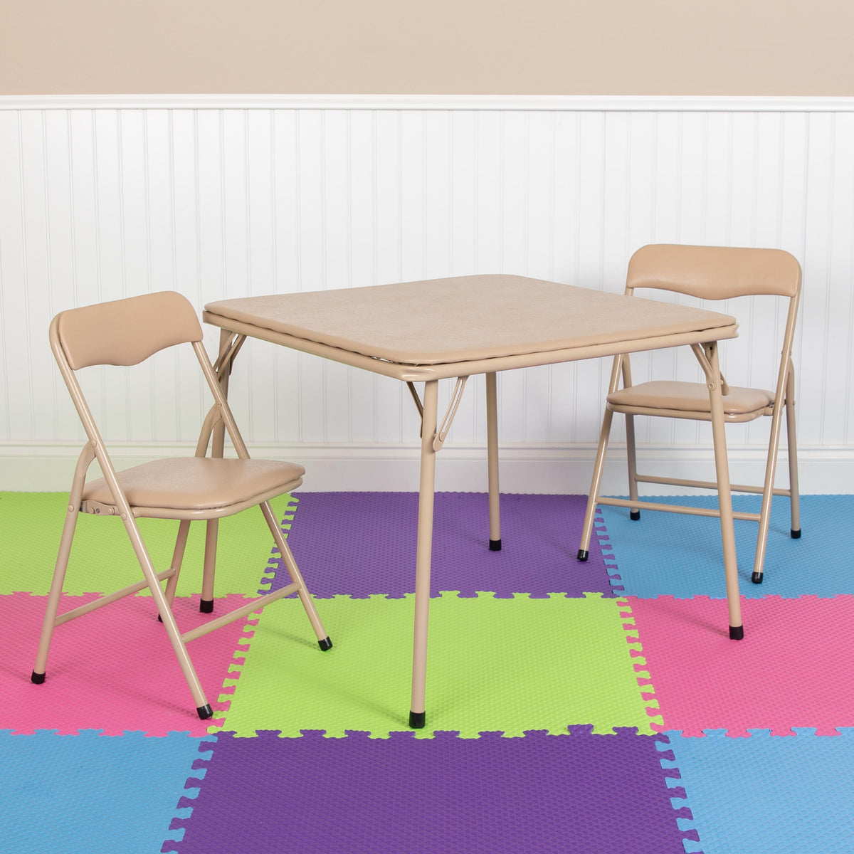 Flash Furniture Kids Tan 3 Piece Folding Table and Chair Set - Kids Activity Table Set
