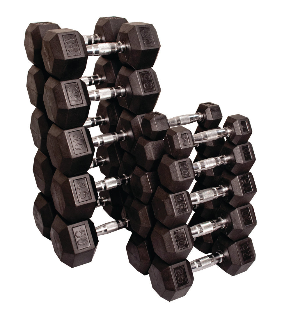 Body-Solid Rubber Dumbbell Set, 5-50 lb