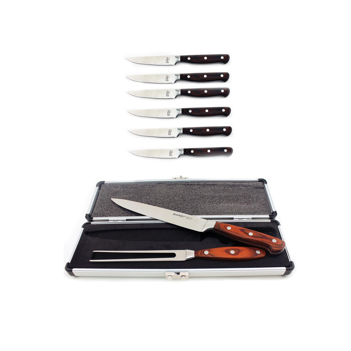 BergHOFF Pakka 8pc Stainless Steel Cutlery Set: 6 Steak Knives & 2pc Carving Set