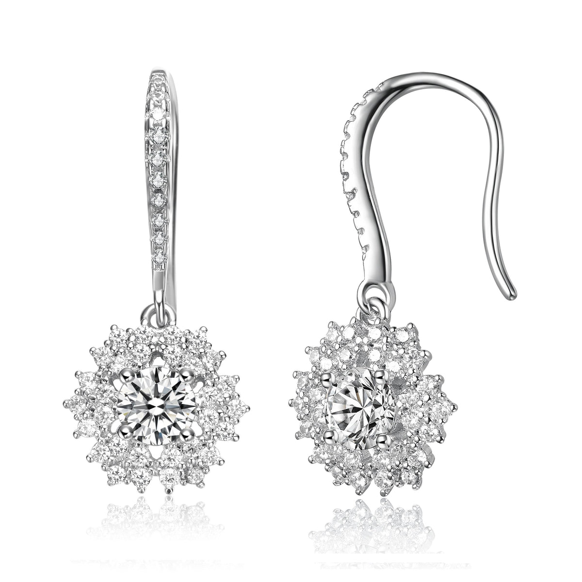 GENEVIVE CZ Rhodium Cluster Hook Earrings
