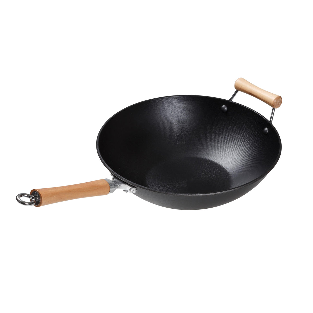 KitchenSupply Joyce Chen - Professional Series 14-Inch Preseasoned Cast Iron Flat Bottom Wok w/Maple Handle