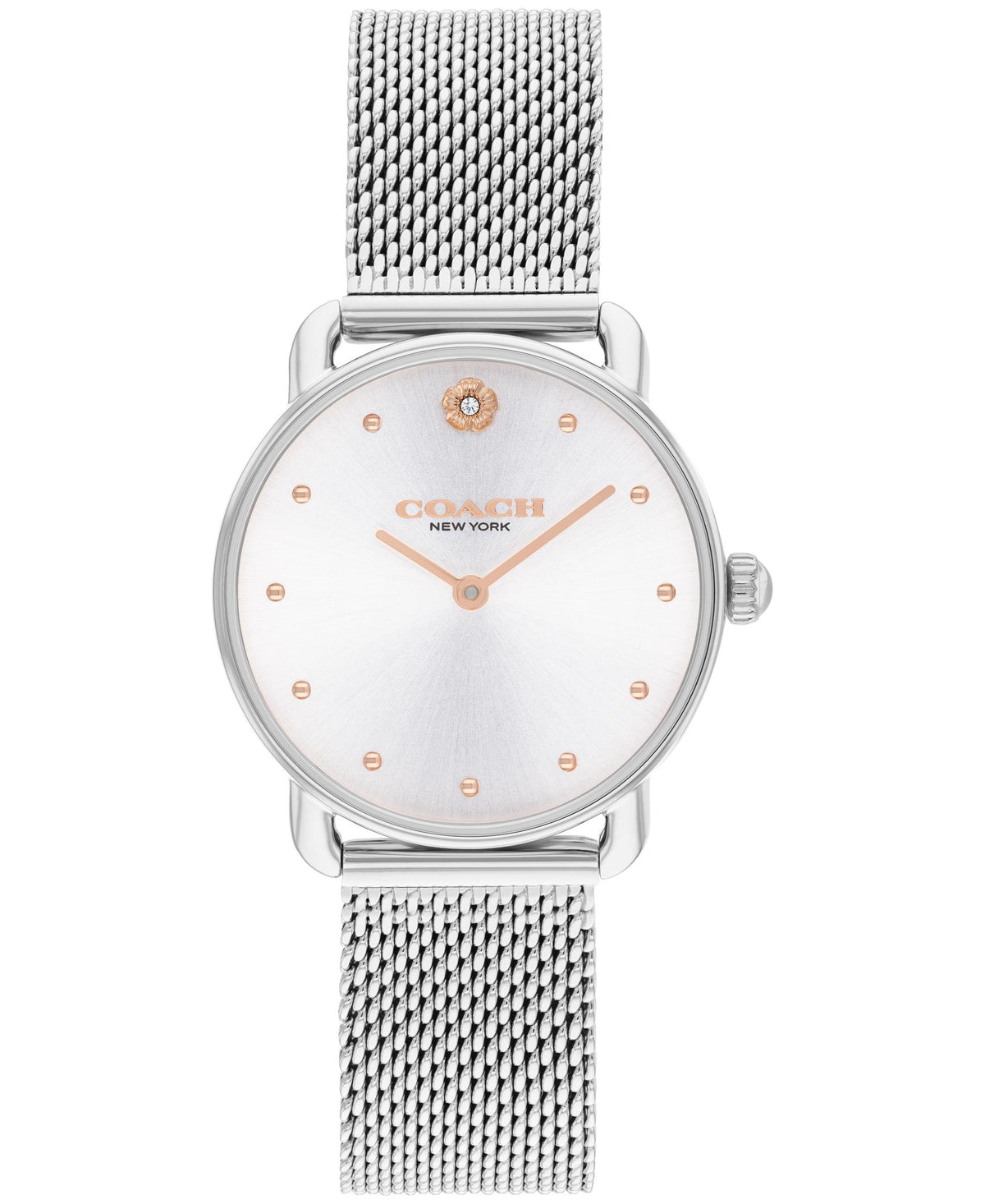 Coach Elliot Ladies. Stainless Steel Case. Silver/White Dial. Stainless steel Mesh bracelet.