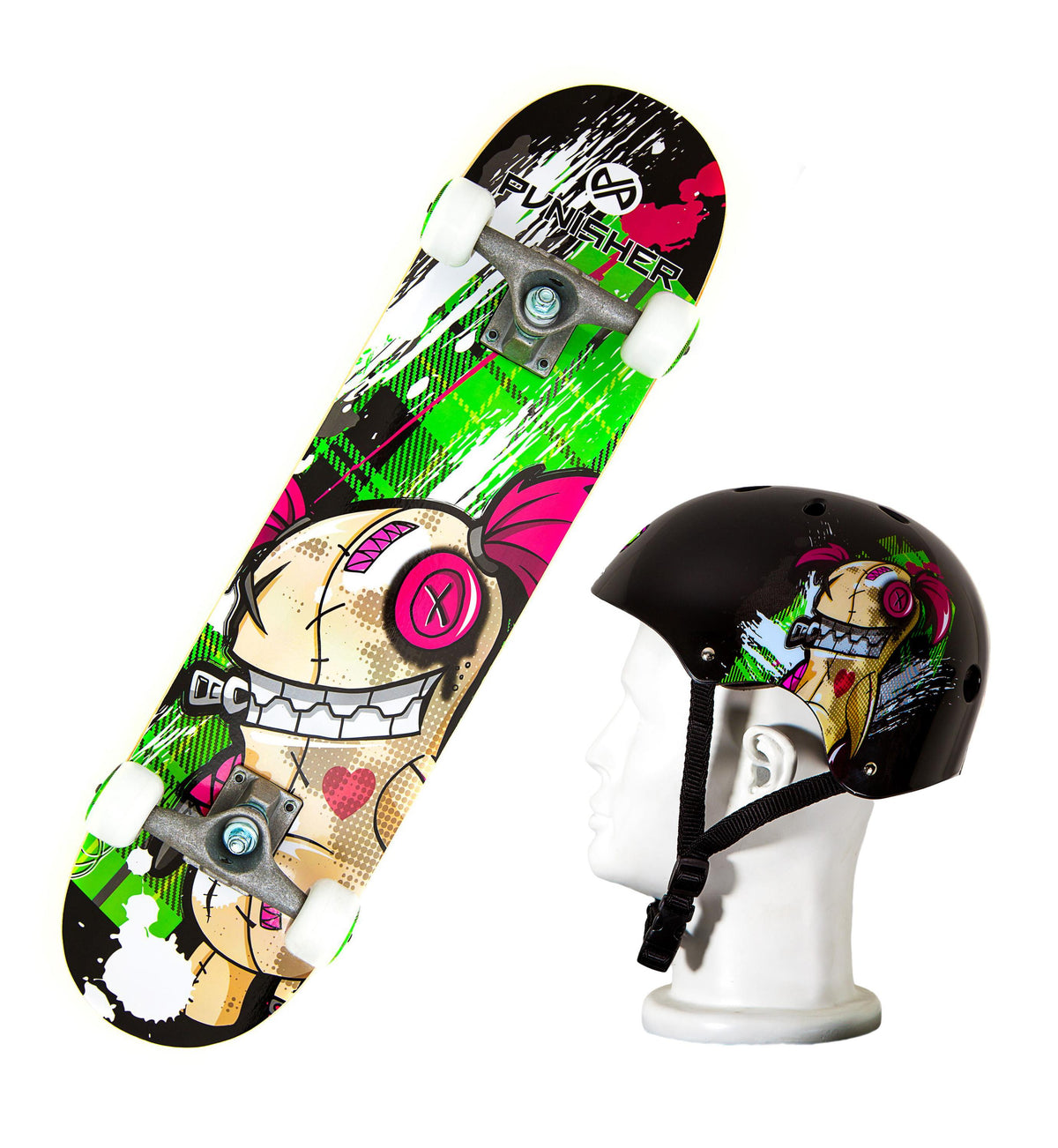 Punisher Jinx Skateboard With Matching Helmet