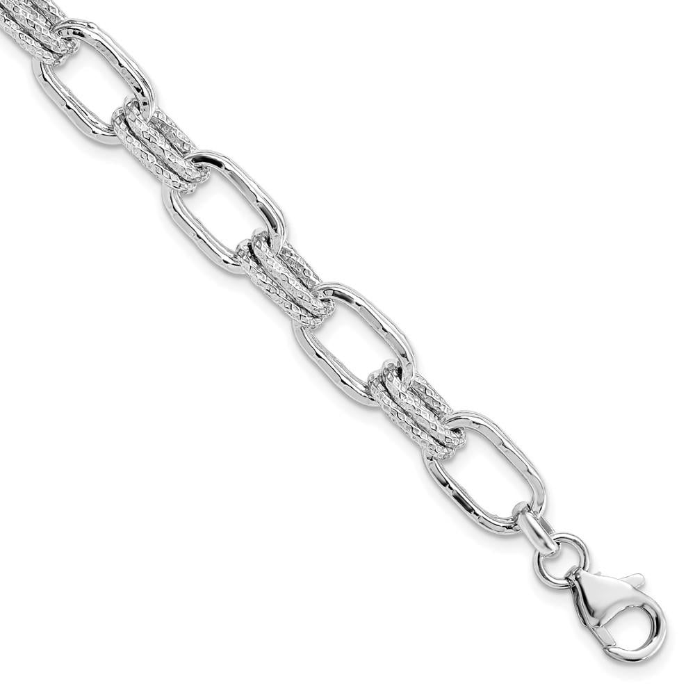 Distinctive Sterling Silver Polished and Textured Link Bracelet