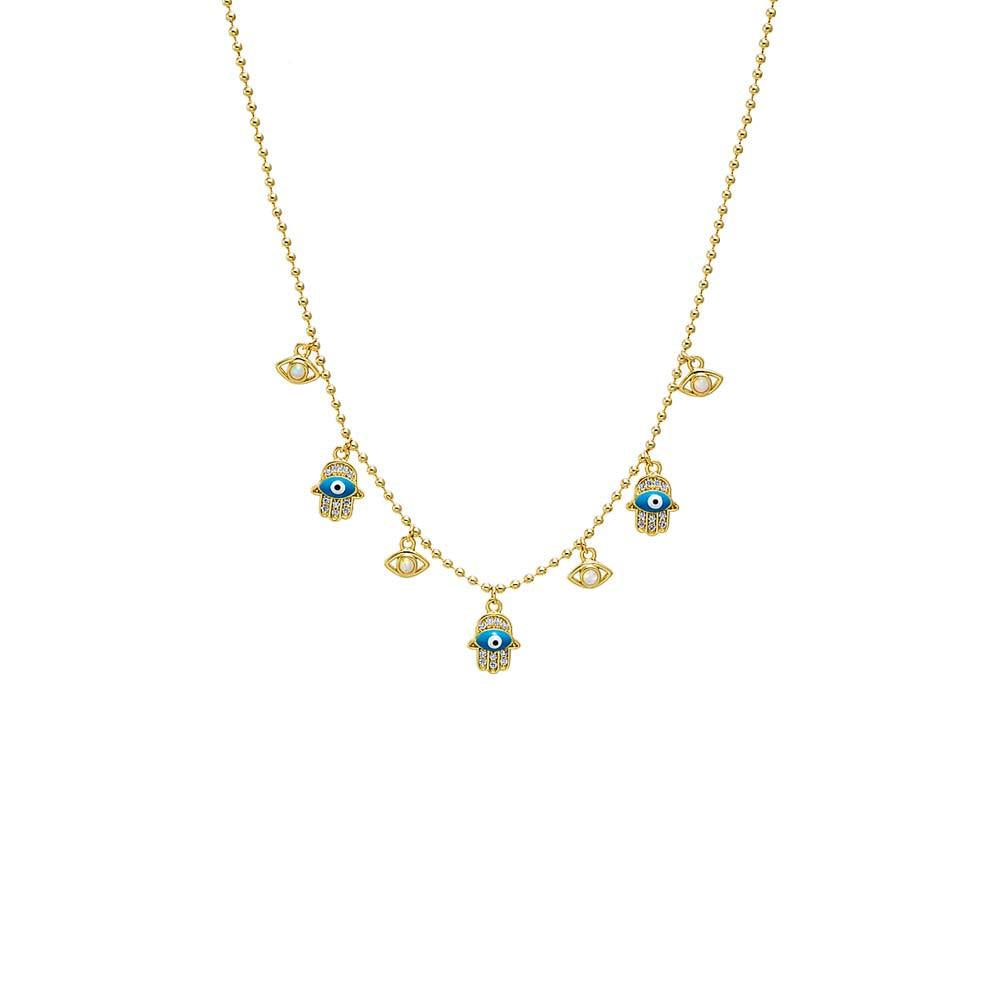 Adina Eden Evil Eye & Hamsa Charm Necklace
