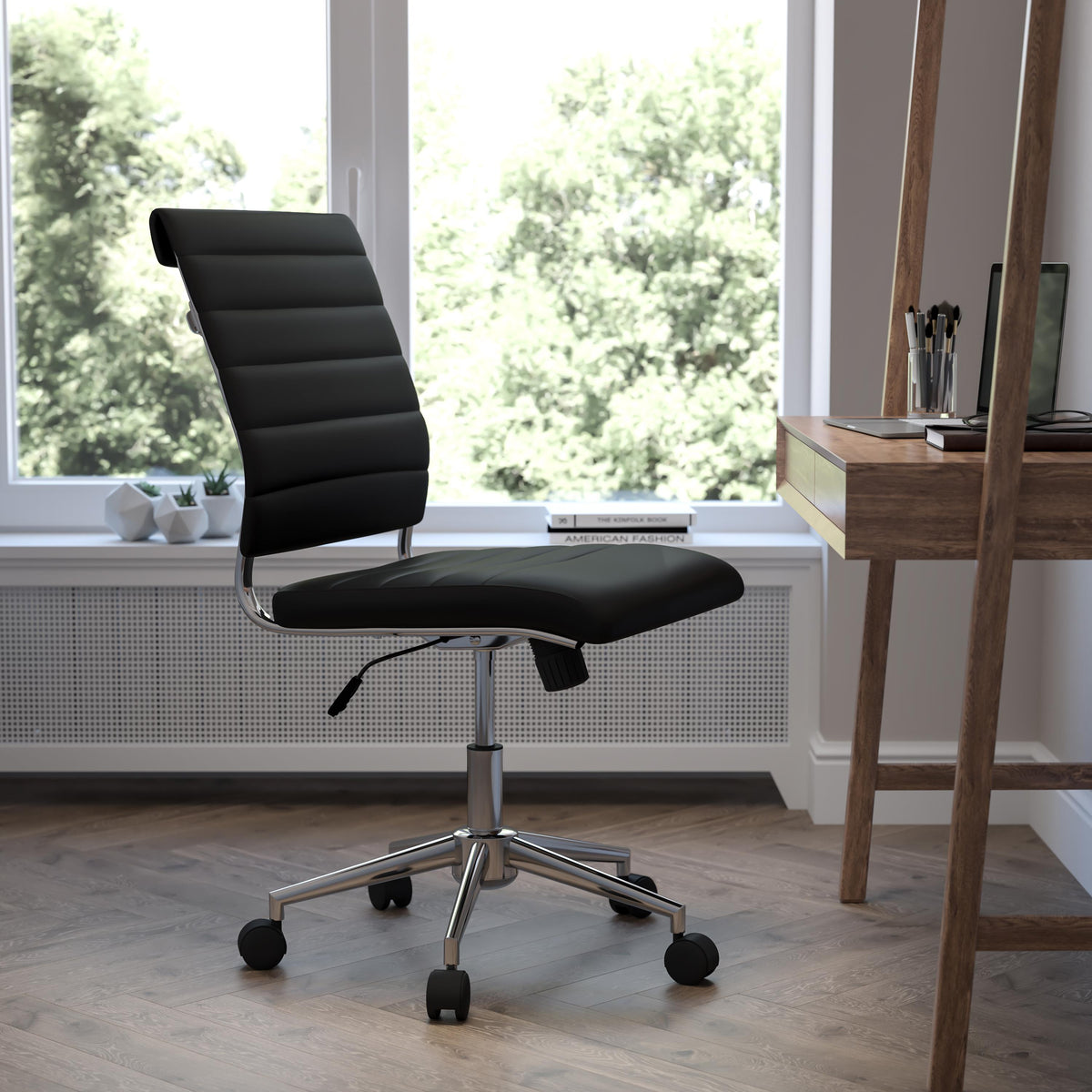 Flash Furniture Mid-Back Armless Black LeatherSoft Ribbed Executive Swivel Office Chair