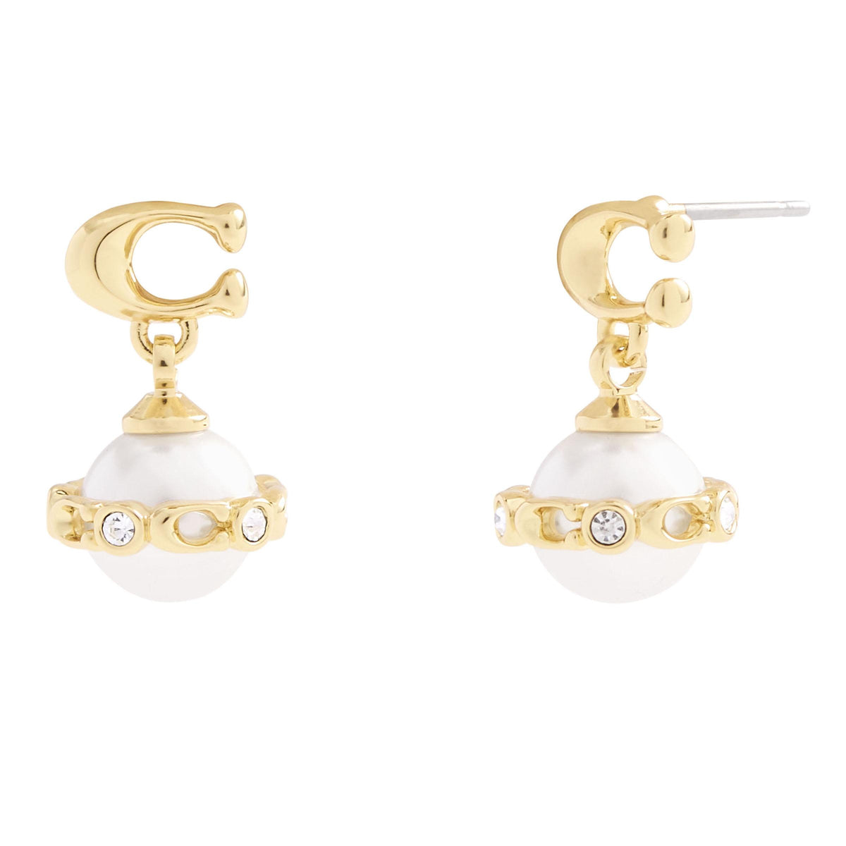 COACH Pearl Orb Drop Earrings - Cream/Gold