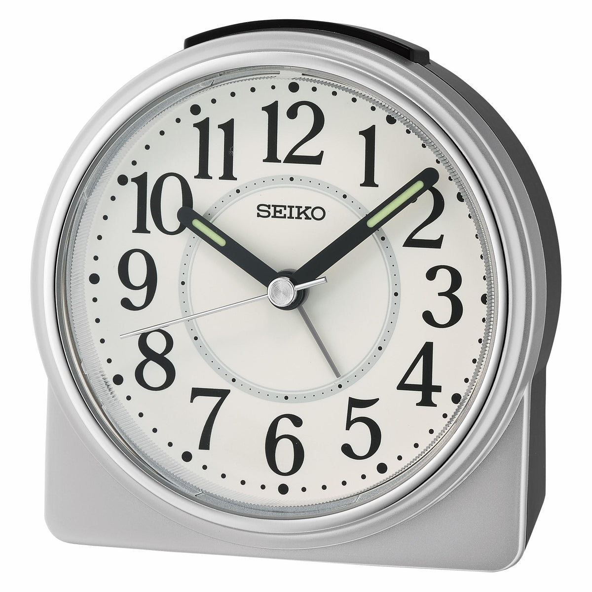 Seiko Clocks Bedside Alarm, Quartz, Silver-Tone