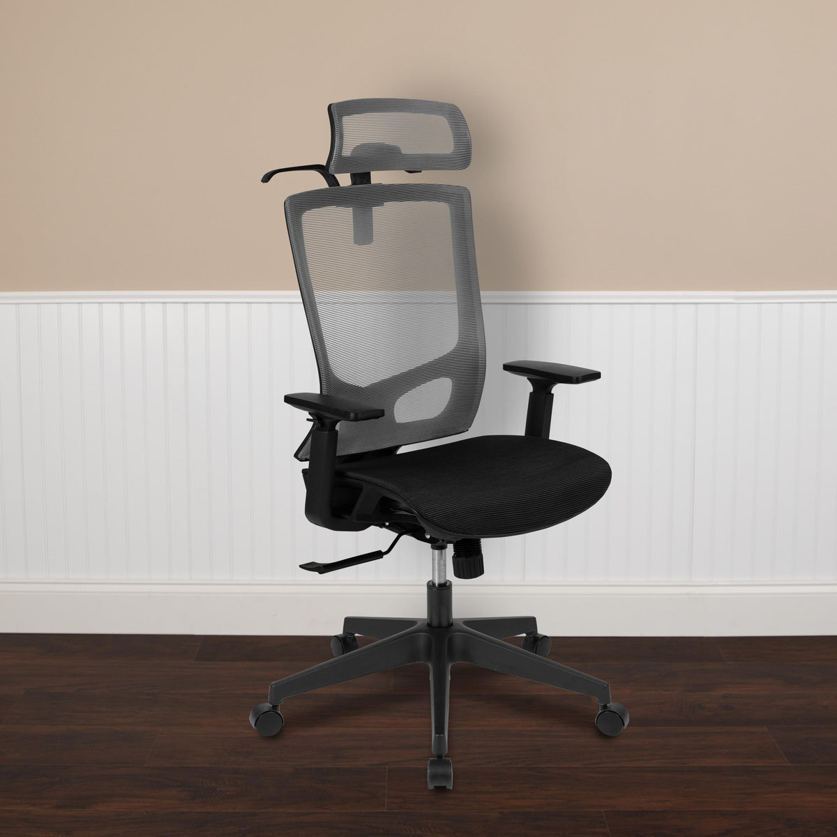 Flash Furniture Ergonomic Black Mesh Office Chair-Synchro-Tilt, Pivot Headrest, Adjustable Arms