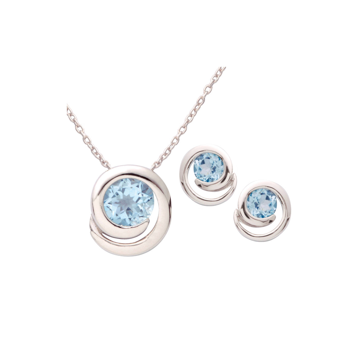 Jilco Silver Swirl Blue Topaz Earring & Necklace Set