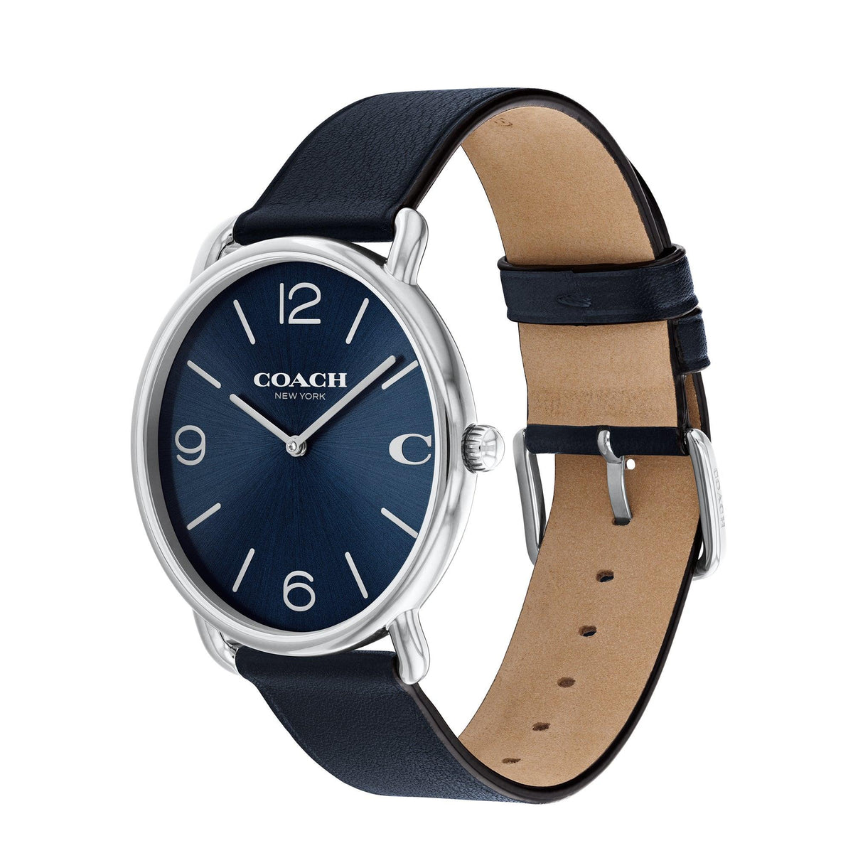 Coach Men's Elliot Navy Leather Strap Watch Navy Dial