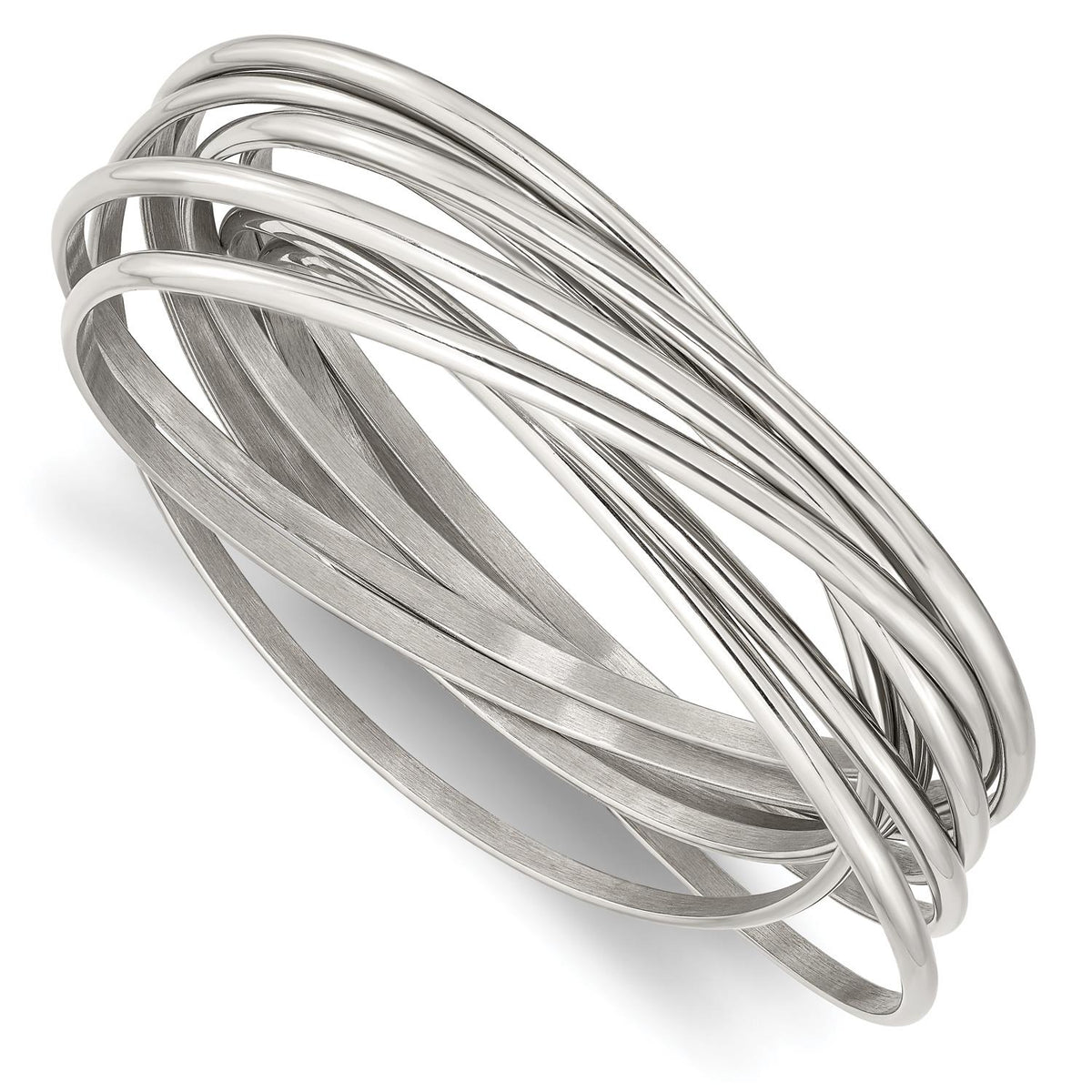 Distinctive Stainless Steel Polished Intertwined 8" Bangle Bracelet
