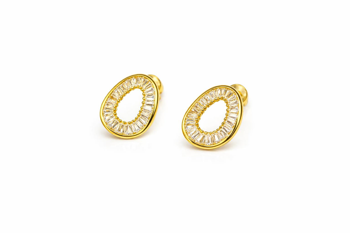 Completely Bella Latonia Cabella 18K Gold Plated Irregular Shaped Circle of Emerald Cut CZ Stone Earrings