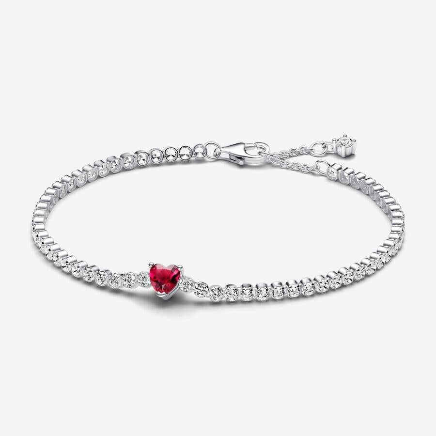 Pandora Red Sparkling Heart Tennis Bracelet Size 7.9"