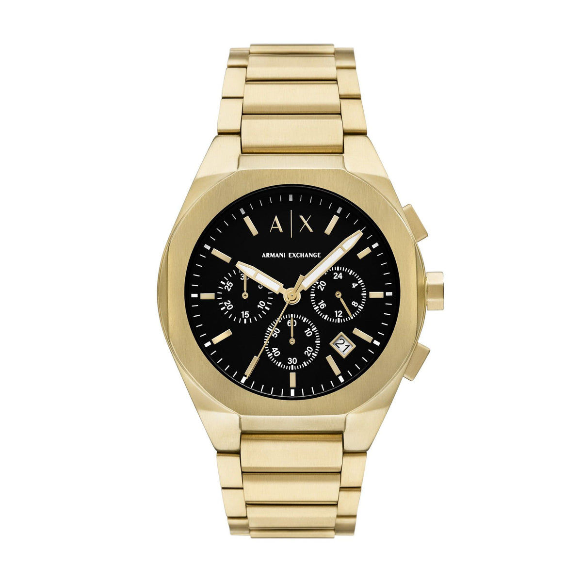 Armani Exchange Mens Sync Chronograph Gold-Tone Stainless Steel Watch Black Dial