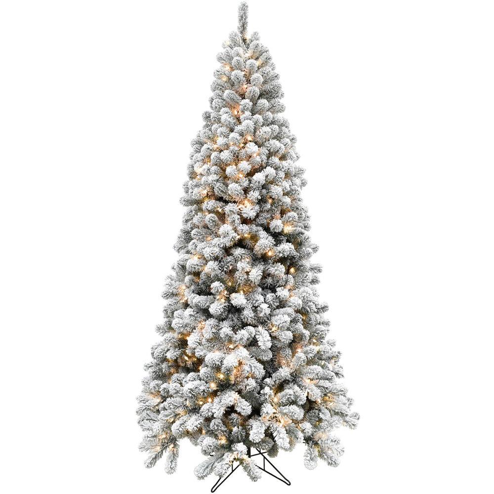 Fraser Hill 12-Ft. Flocked Alaskan Pine Christmas Tree with White Incandescent Smart Lights