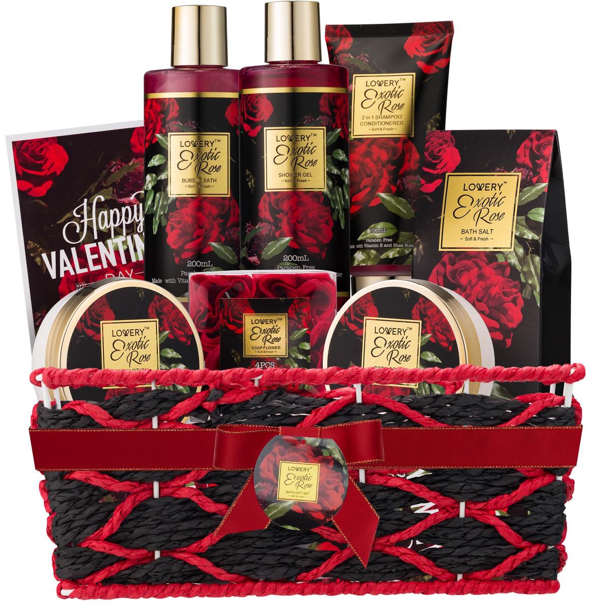 Lovery Valentine Exotic Rose Spa Basket Size 13 pieces