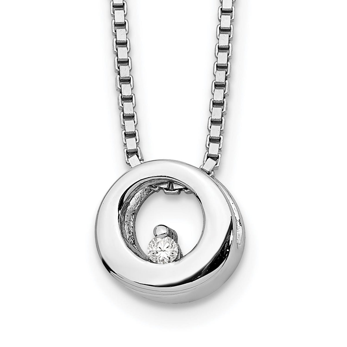 Distinctive White Ice Sterling Silver RH Plated White Ice .02ct Diamond Circle 18" Necklace