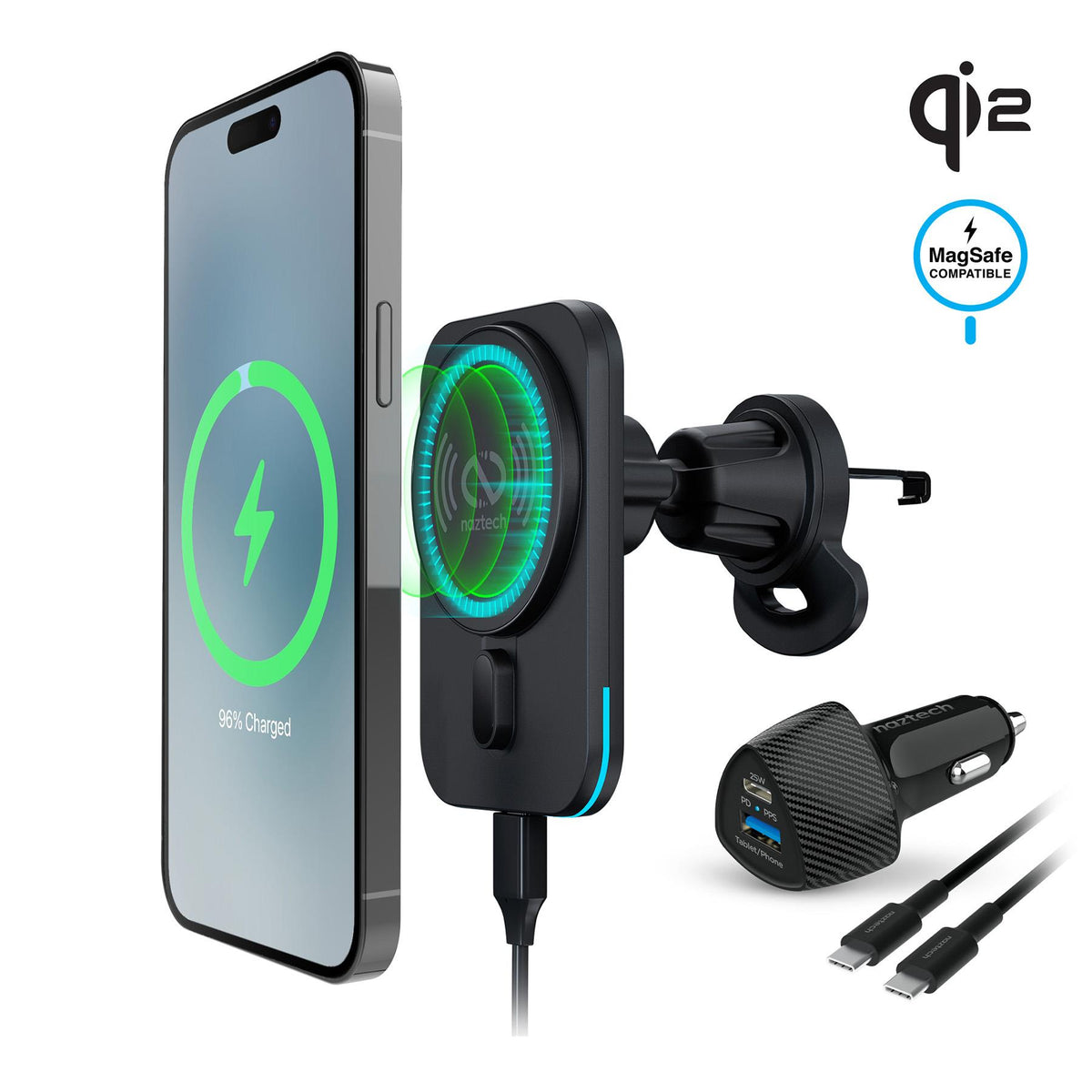 HYPERCEL Naztech MagLock CAR 15W Magnetic Wireless Fast Charging Vent Mount with Qi2