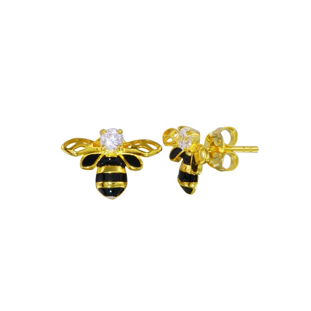 PARIKHS Gold Plated CZ Bee Earring in 925 Sterling Silver