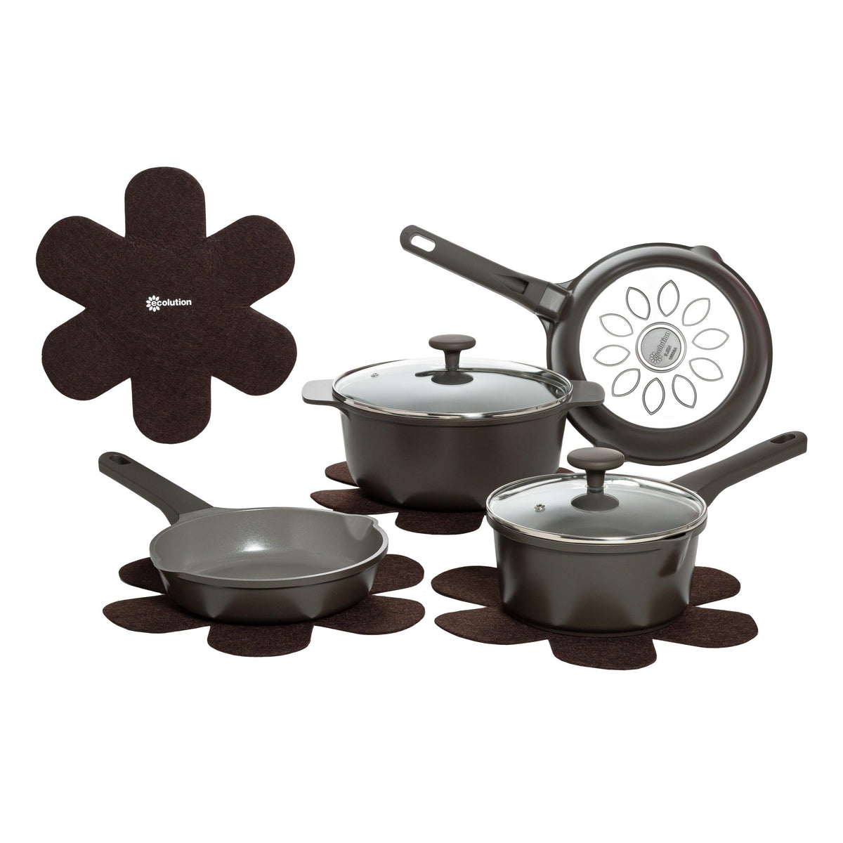 Ecolution 10pc Aria Cast Aluminum Cookware Set Charcoal