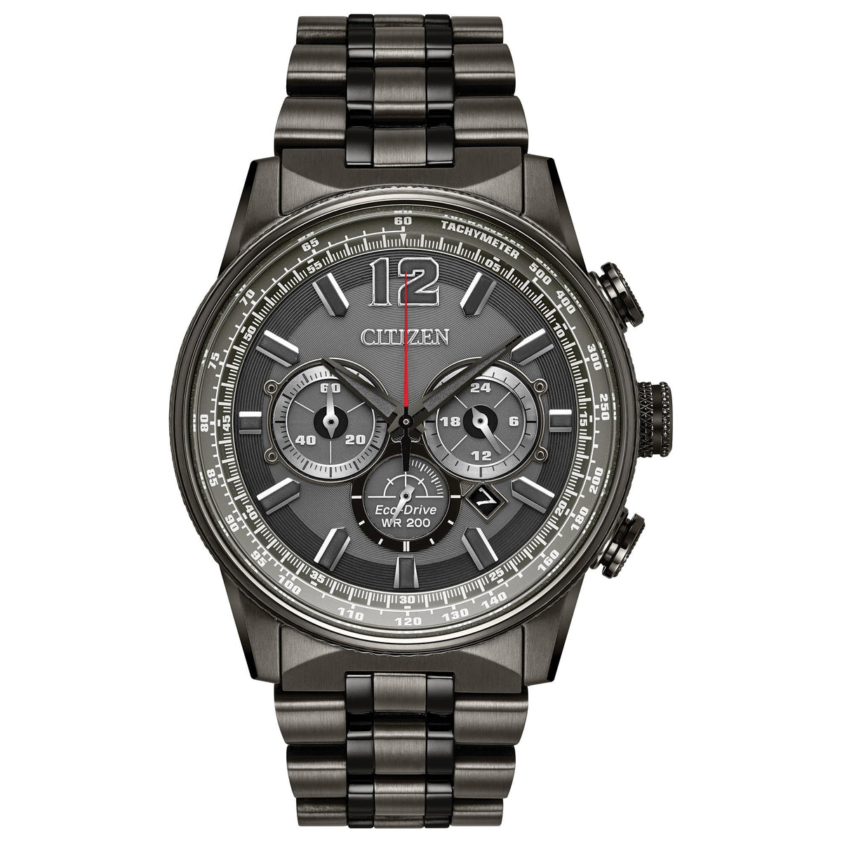 Citizen Mens Nighthawk Eco-Drive Granite Ion-Plated Chronograph Watch Gray Dial