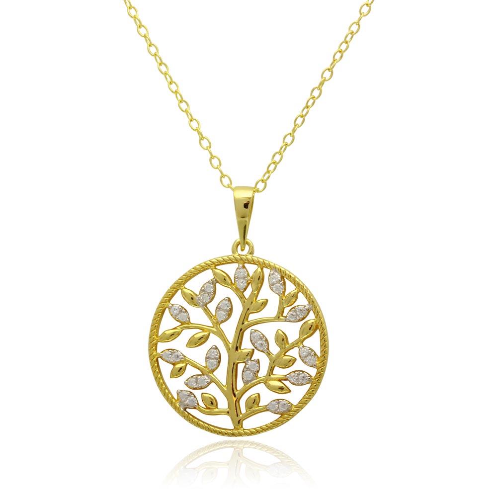 PARIKHS Gold Plated Floral Pendant with CZ Necklace in 925 Sterling Silver