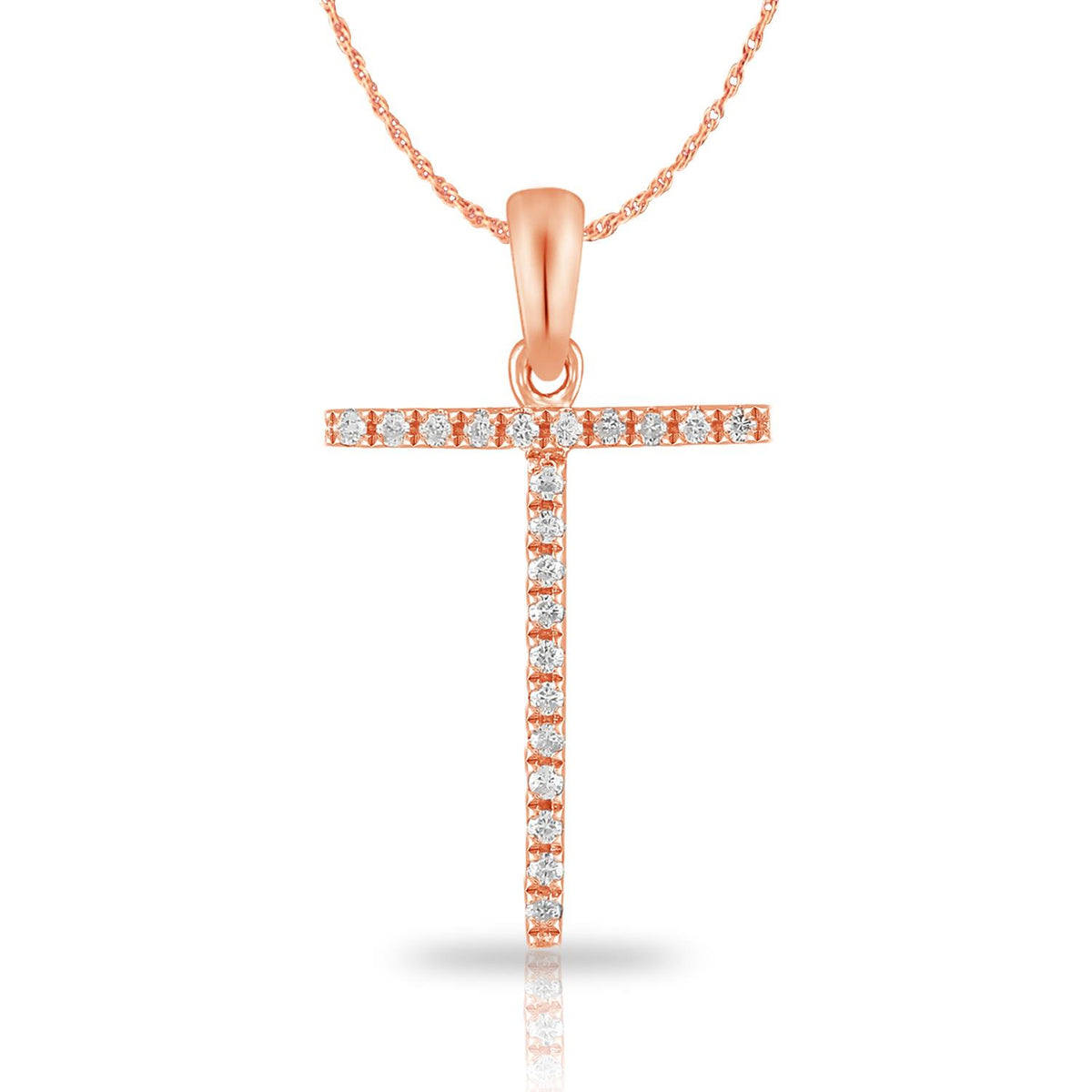 PARIKHS Diamond Initial Pendant Alphabet 'T' in 10K Rose Gold 0.10 ct , IJK color - I3 clarity