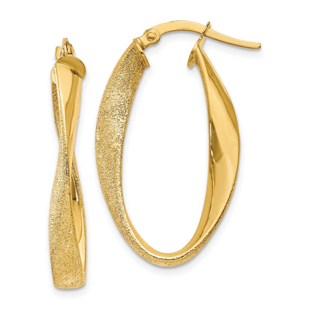 Distinctive 14ky Oval Twist Hoop Earrings