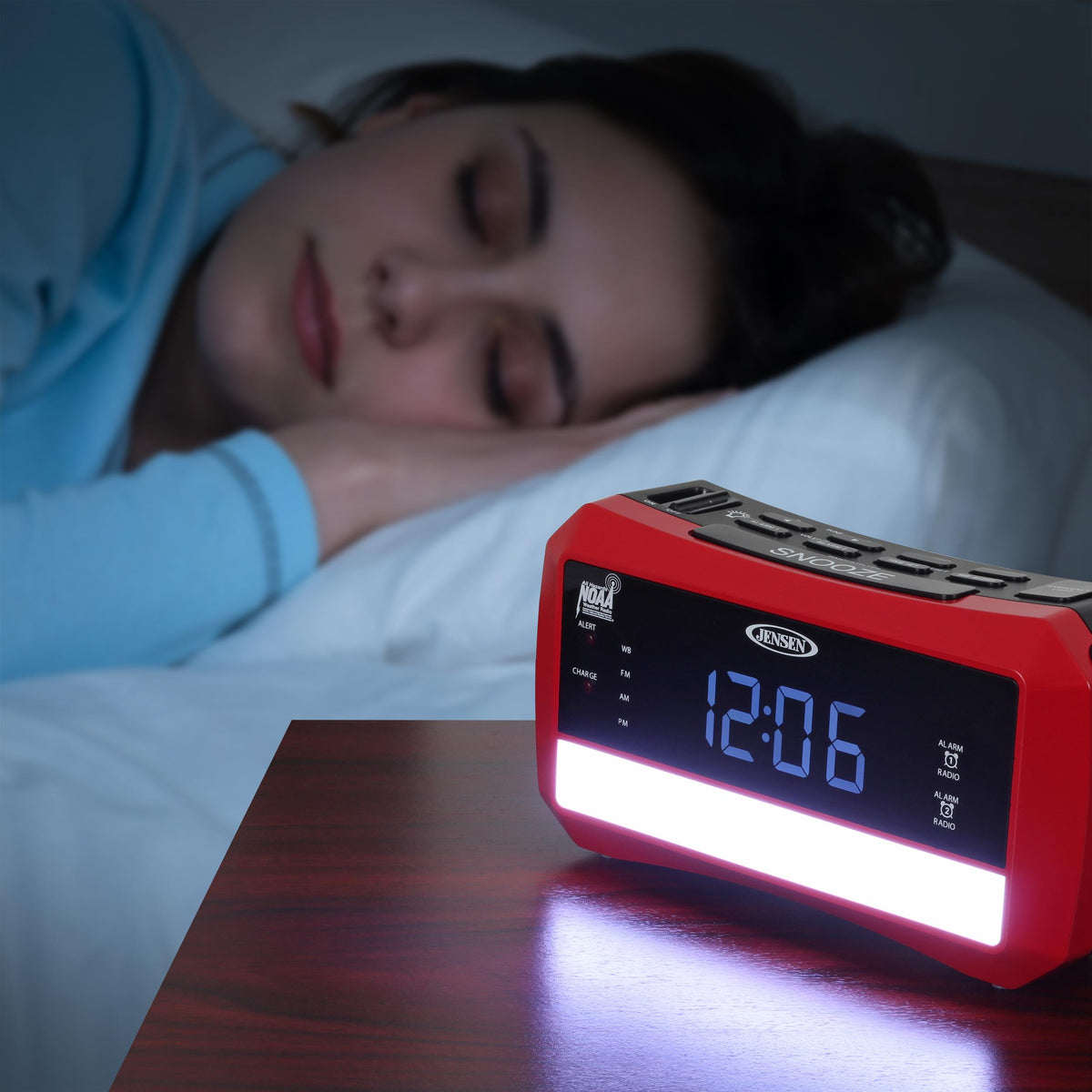 Jensen Audio Digital AM/FM Weather Band Alarm Clock Radio with NOAA Weather Alert & Flashlight