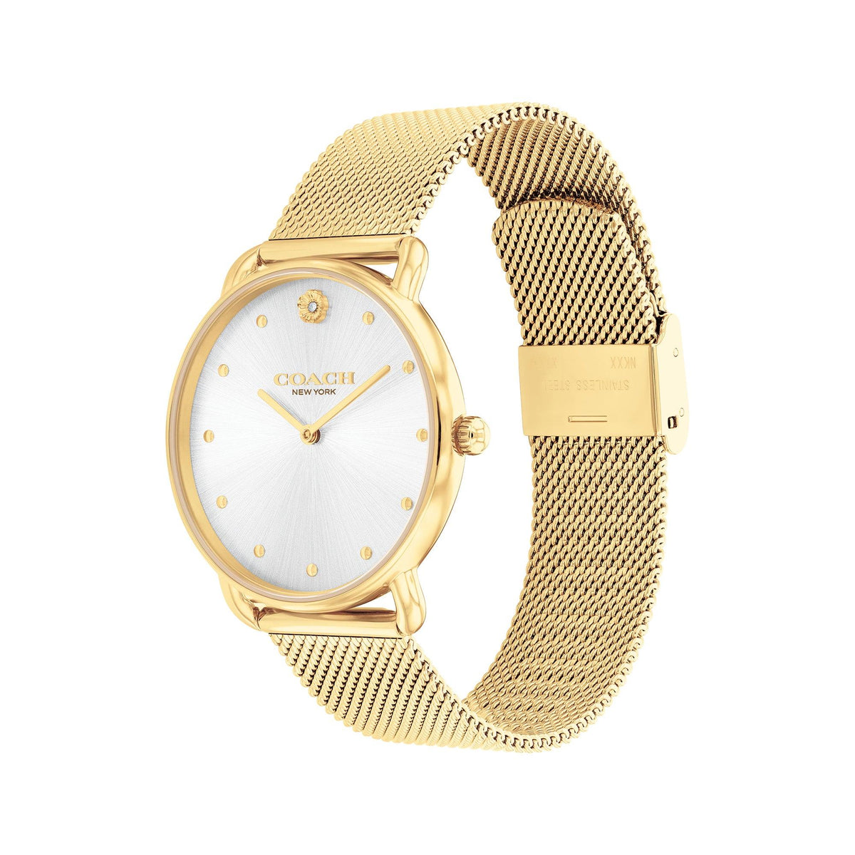 Coach Ladies' Elliot Gold-Tone Stainless Steel Mesh Watch Silver Dial