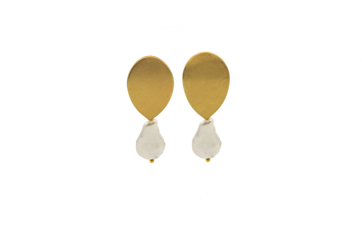 Completely Bella 18K Gold Plated Baroque Coin Shaped Pearl Earrings