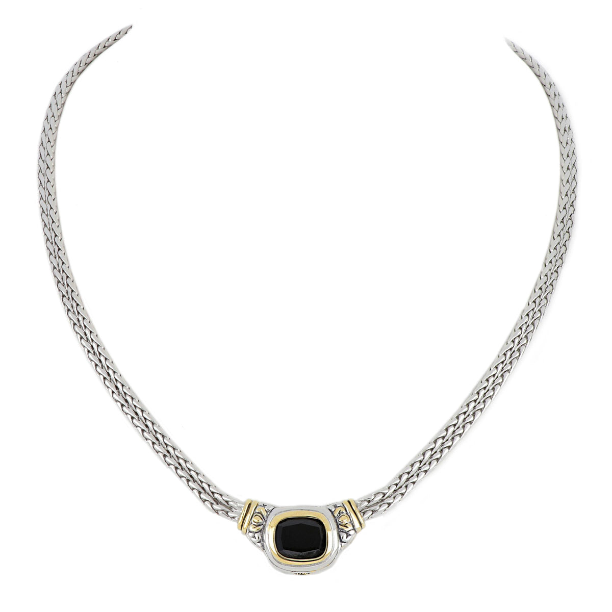John Medeiros Nouveau Double Strand Necklace. Large Color CZ, Black. 16" L, Settings 1" Lx1/2"W. Rhodium chain