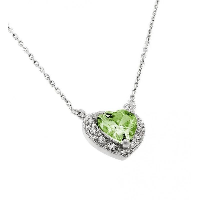 PARIKHS Rhodium Plated CZ Heart August Birthstone Necklace in 925 Sterling Silver