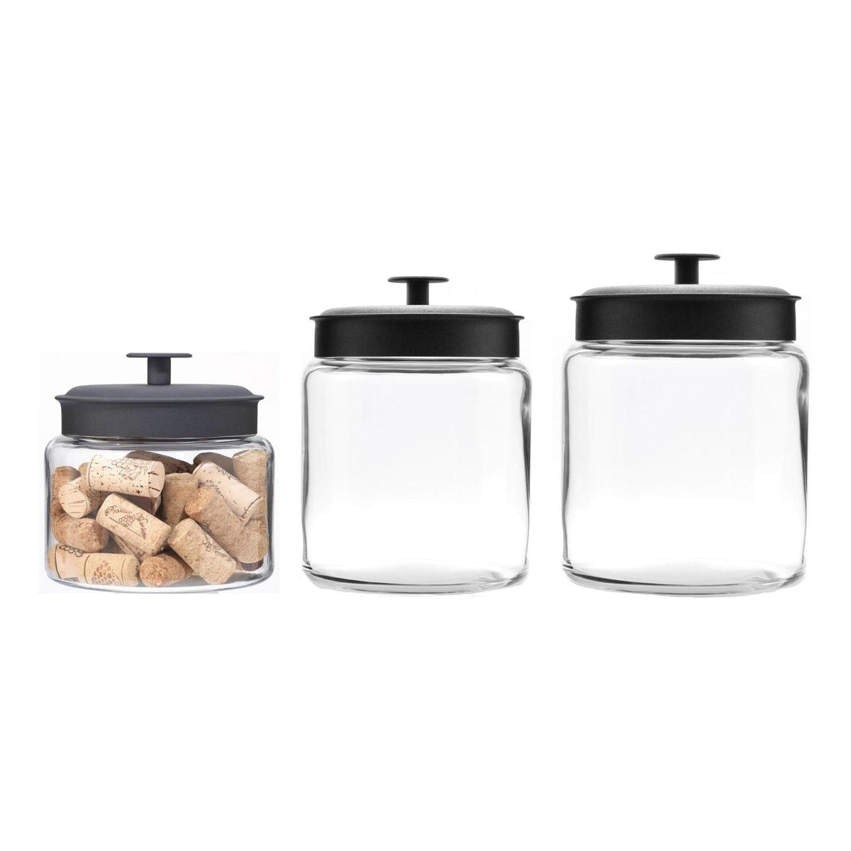 Anchor Hocking 3pc Montana Glass Canister Set w/ Fresh Seal Lids Black