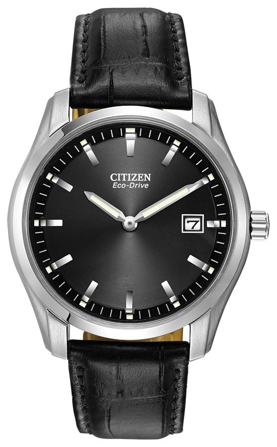 Citizen Watch Men's Classic Eco-Drive Leather Strap watch, Black dial