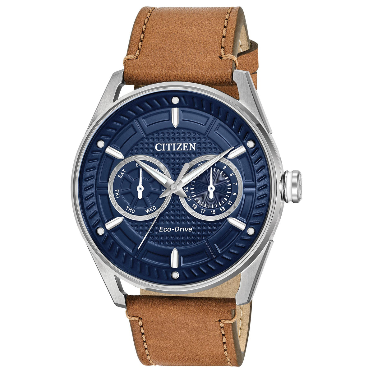 Citizen Watch Men's Sport Casual Eco-Drive Leather Strap watch, Blue dial