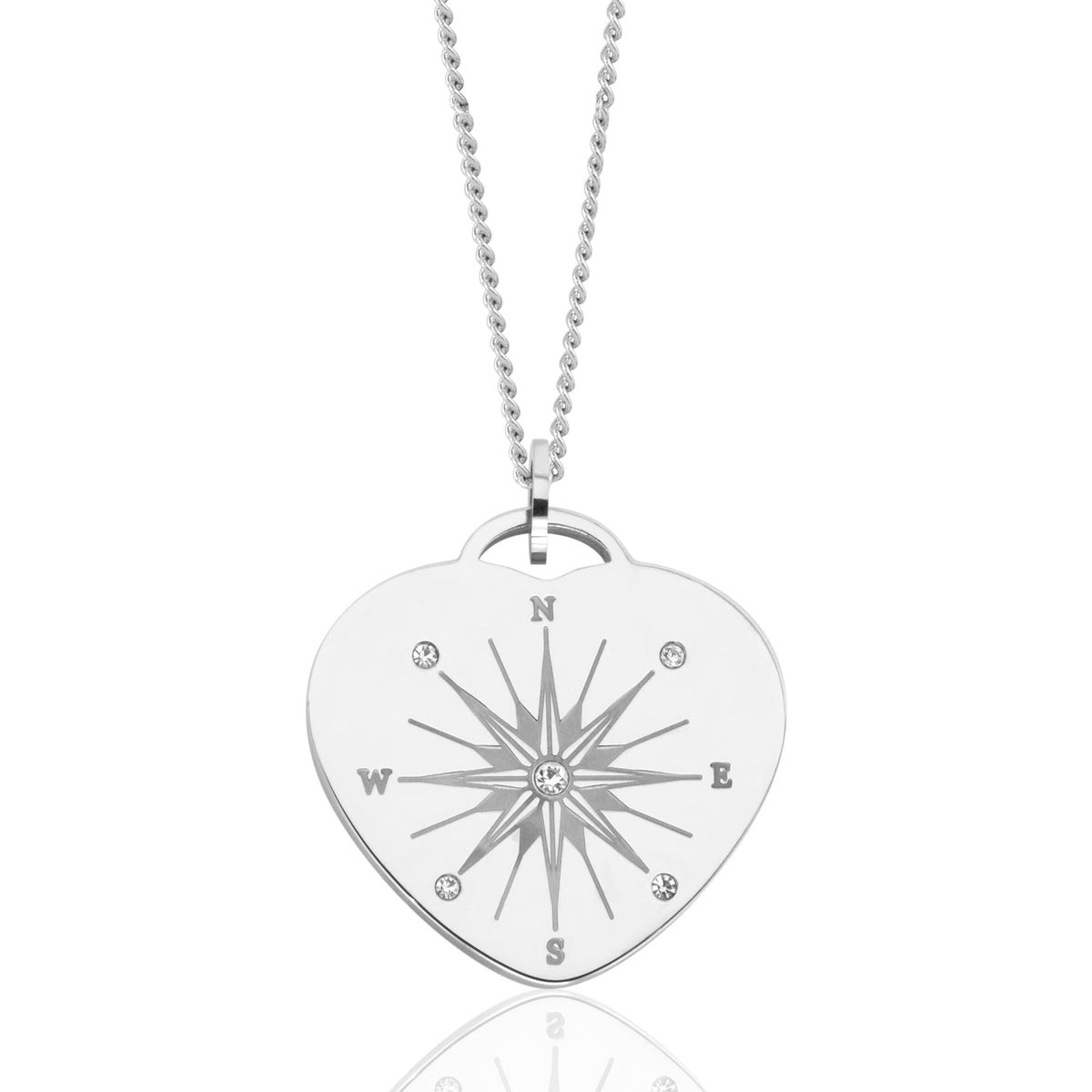 Joyful Sentiments Life Is A Journey Heart Shaped Compass Pendant Necklace