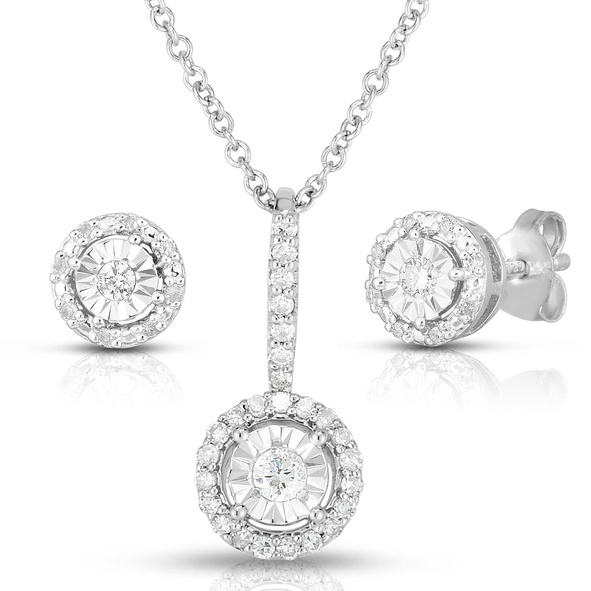 Jilco Inc Diamond Cluster Earrings & Necklace Set