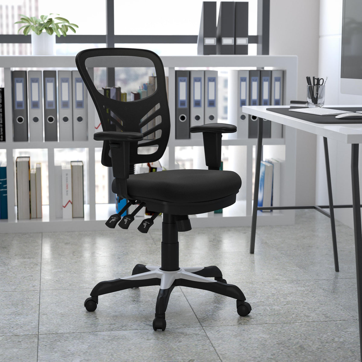 Flash Furniture Mid-Back Black Mesh Multifunction Ergonomic Office Chair with Adjustable Arms