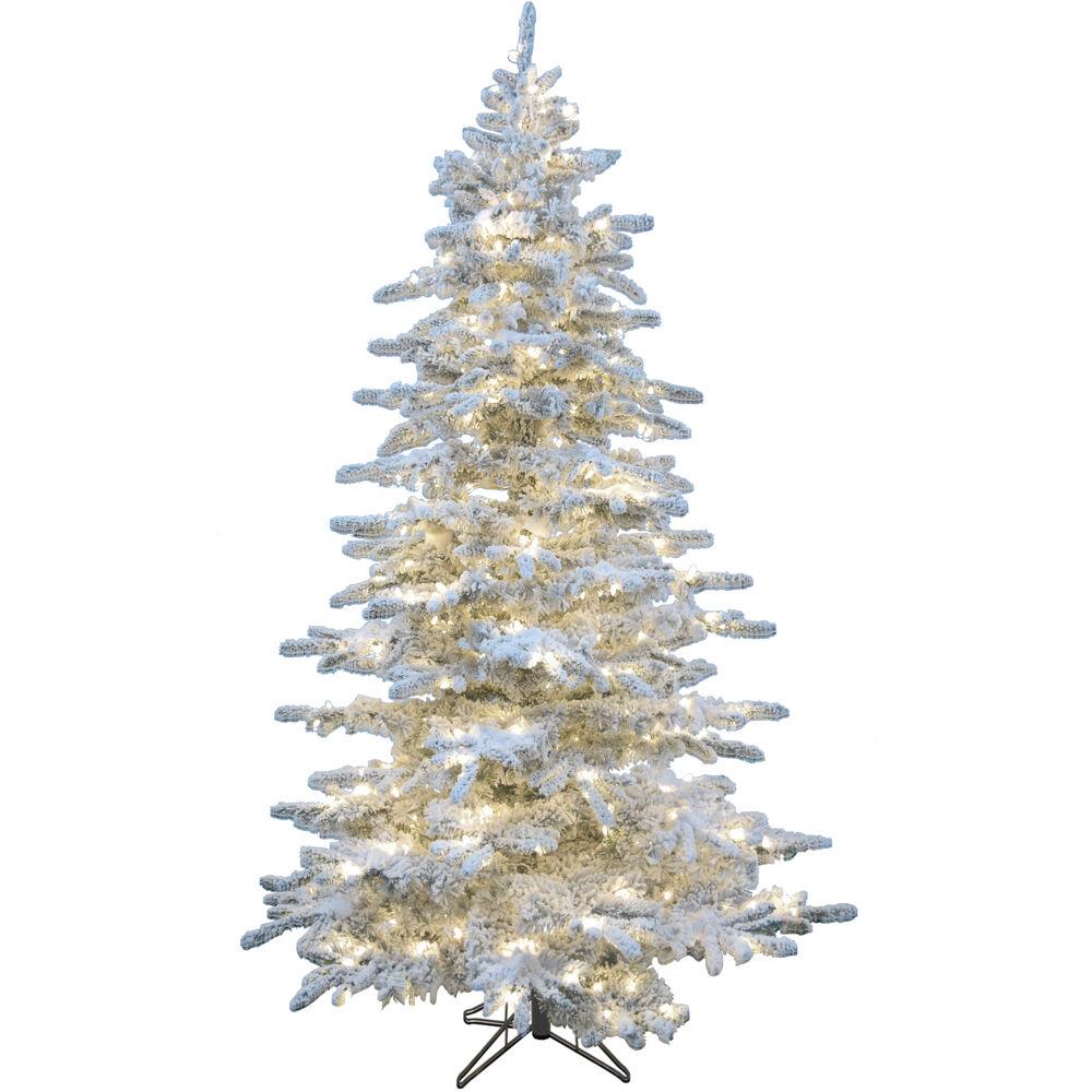Fraser Hill 6.5-Ft Silverado Pine White Flocked Slim Christmas Tree with EZ Connect Warm White LED Lights