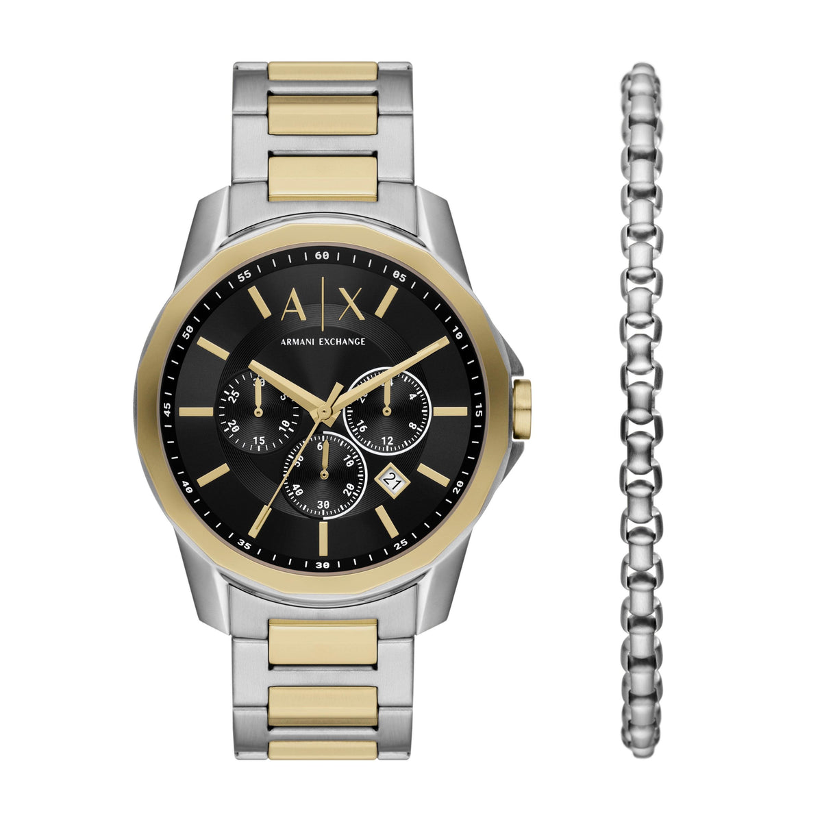 Armani Exchange Men's Banks 2-Tone Chronograph Watch and Silver Bracelet Set