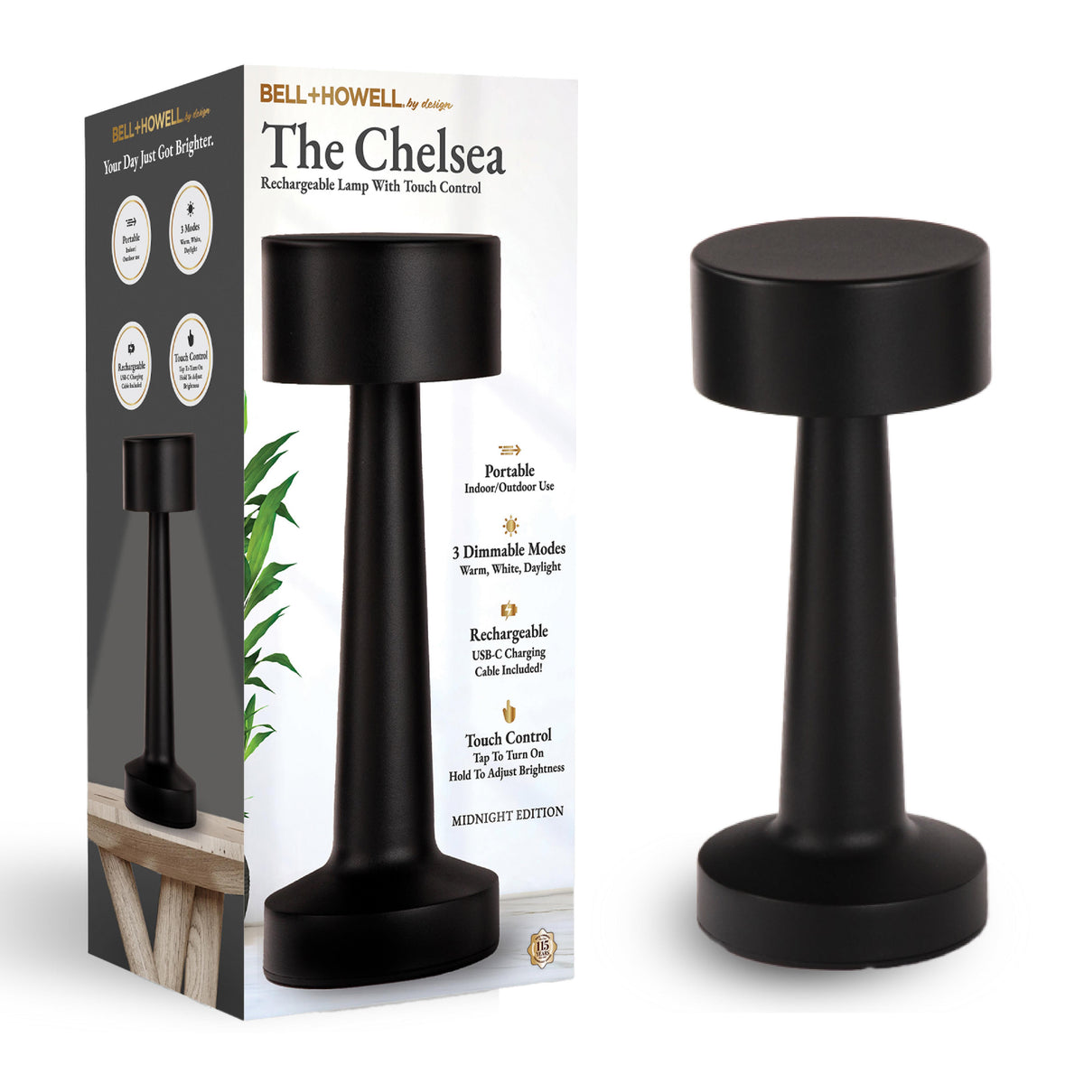 Bell + Howell Chelsea Portable Rechargeable Table Lamp Size 9"