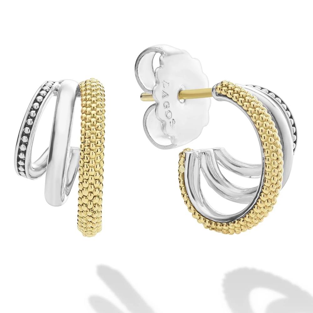 Lagos Two-Tone Three Ring Hoop Earrings