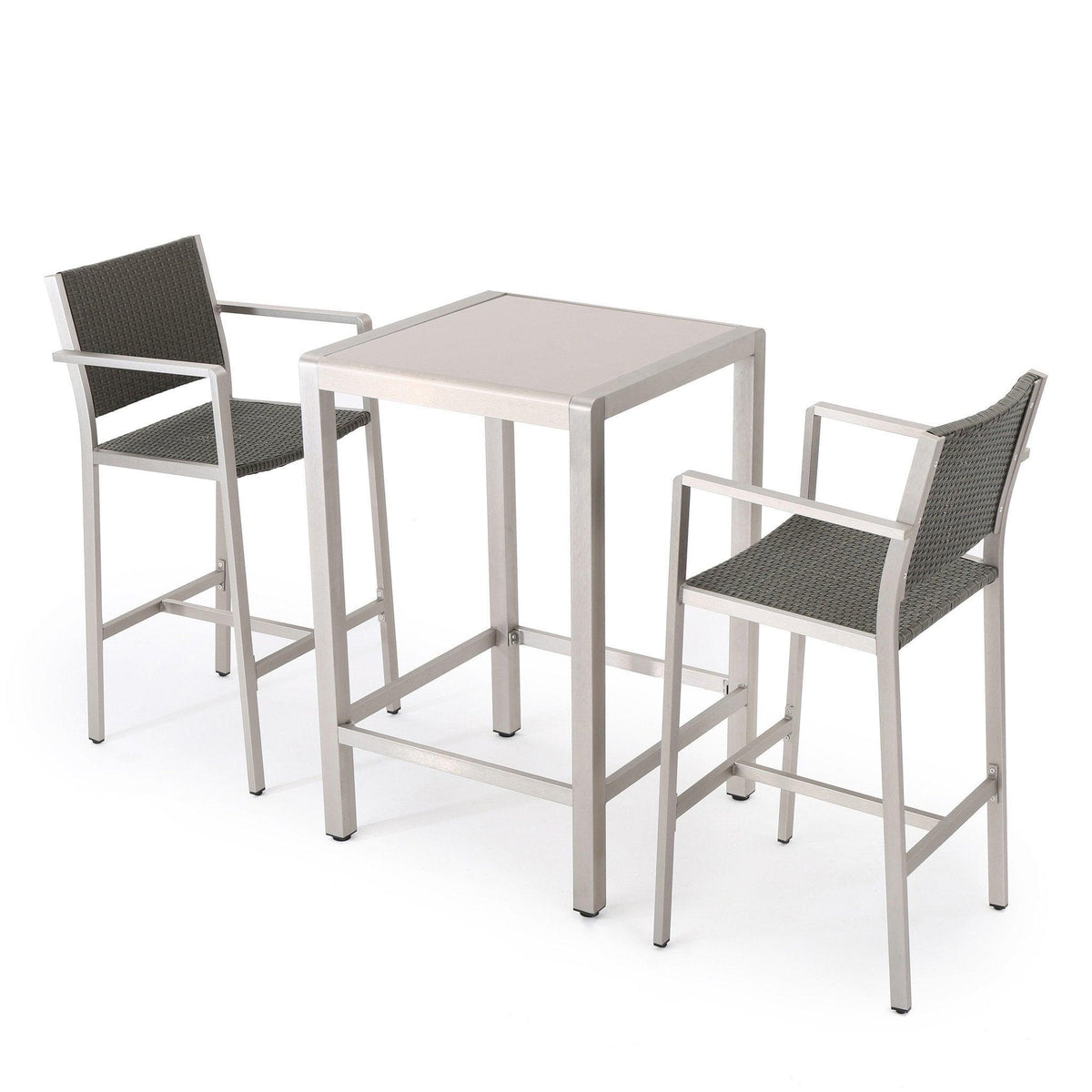 Stark Home Cape Coral Outdoor 3Pc Wicker Glass Top Bar Set